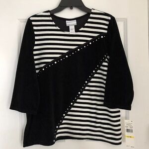 Alfred Dunner Drama Queen Velour Spliced stripe 3/4 Sleeves Sizes PM/Medium Ps2